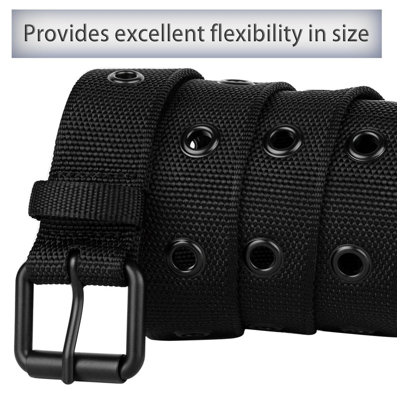 Awlyfm Mens Belt Black Casual Nylon Cloth Web Grommet Belts