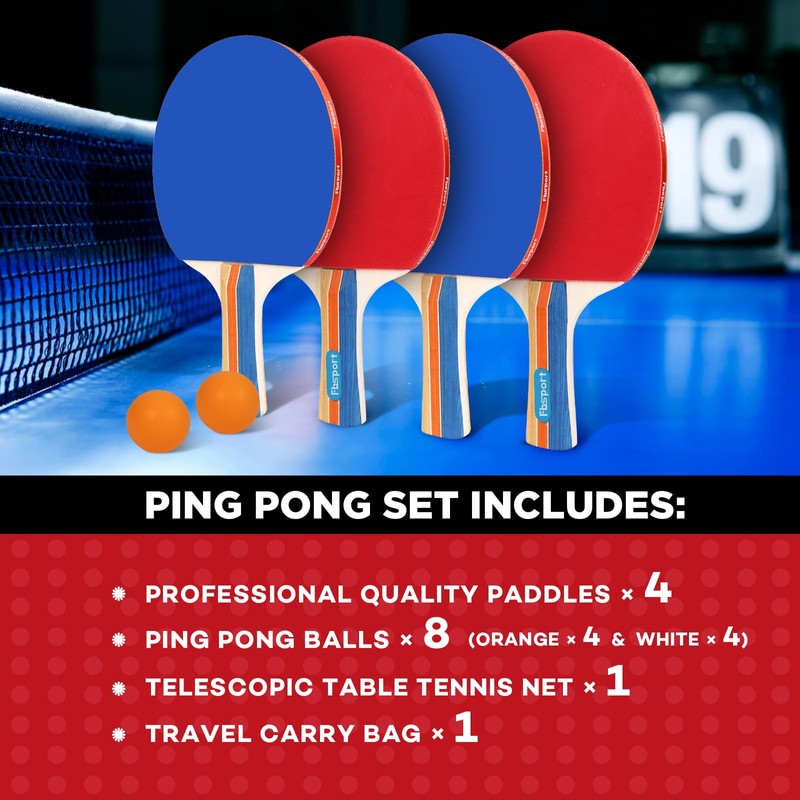 FBSPORT Ping Pong Paddle Set, Table Tennis Set with 4