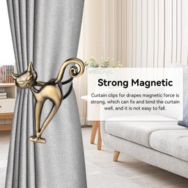 2PCS Magnetic Curtain Tiebacks Clips, Cute Cat Shaped Curtain Holder Buckles Holdback Curtain Tie Backs Curtain Tiebacks Curtain Drapes Clips for Home Office Decorative(Bronze)