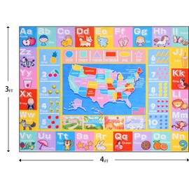 OHDS Kids Rugs for Playroom - Soft & Non-Slip 3x4 Feet Educational Rug for Learning ABC Alphabet, Numbers, Shapes & Map, Washable Classroom Rug for Toddler Nursery & Kids Room Decor