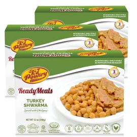 Kosher Turkey Shawarma, MRE Meat Meals Ready to Eat, Gluten Free (3 Pack) Prepared Entree Fully Cooked, Shelf Stable Microwave Dinner - Travel, Military, Camping, Emergency Survival Protein Food Kit