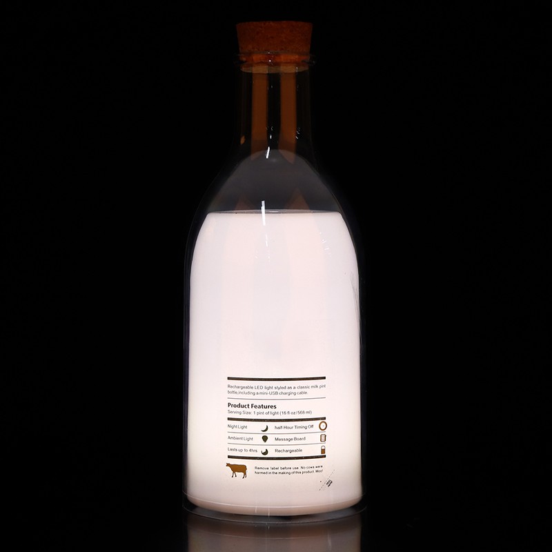 USB Rechargeable LED Bedside Lamp Milk Bottle DIY Message Night
