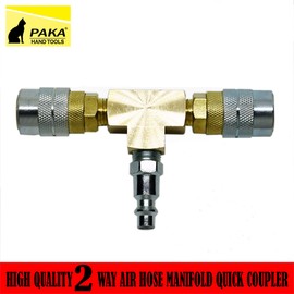 2 Way Brass and Steel Air Hose Manifold Quick Coupler Connector Fitting Adapter Splitter