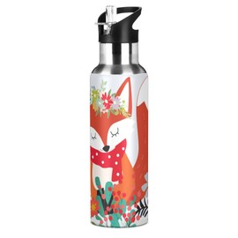Fox Water Bottle Girls Kids Insulated Thermos Stainless Steel Hot Cold Water Flask Jug with Straw Lid for Sports Gym Running 20 oz