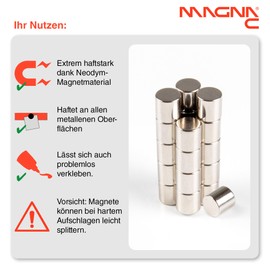 Magna-C® Pack of 20 Strong Neodymium Magnets, 8 x 8 mm, Strong Disc Magnets for Whiteboard, Magnetic Strips, Fridge, Magnetic Boards (8 x 8 mm)