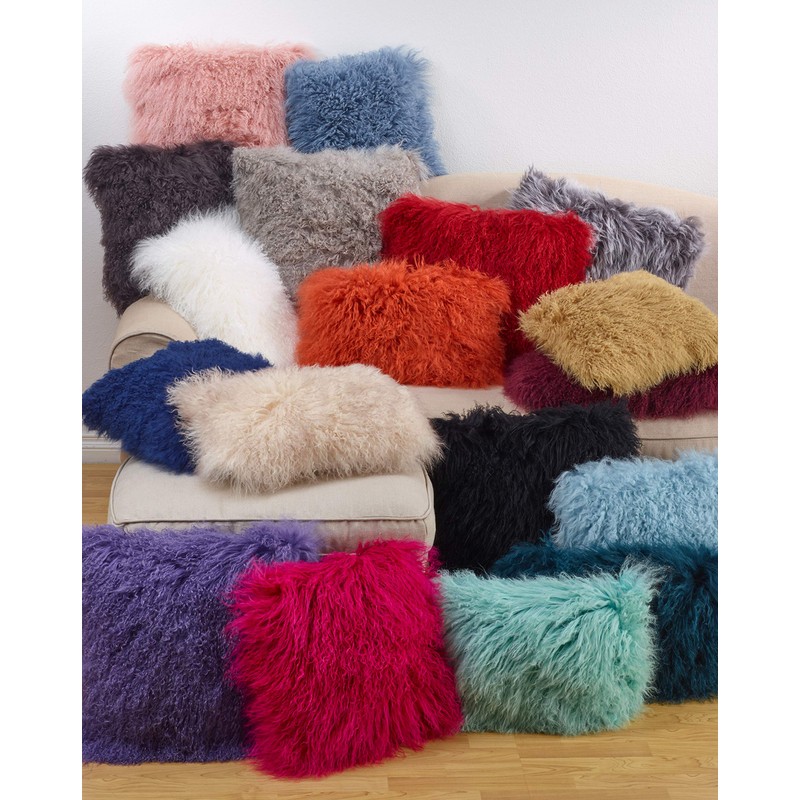 SARO LIFESTYLE Mongolian Lamb Fur Poly Filled Throw Pillow