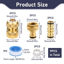 6 Pack Brass Garden Hose Connector Quick Kit, Brass Tap Connector for Hose Pipe Fittings Metal, 2 x Double Male, 2 x Hose End, 2 x Tap Connector 1/2'' & 3/4'' Faucet Adapter, Heavy Duty Accessories
