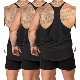 Aitrepeo Stringer Bodybuilding Tank Tops Low Cut Off Gym Workout Training Stretch Polyester Quick Dry T Shirts/Black/Black/Black/L