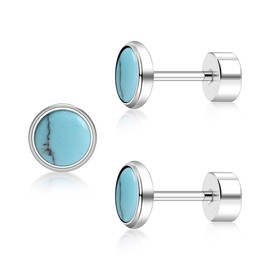 ZDE Titanium Flatback Earrings for Women Turquoise Stud Earrings Flat Back Women's Earrings Hypoallergenic Cartilage Flatback Earring 4 mm/5 mm, 5 mm, Titanium, No Gemstone
