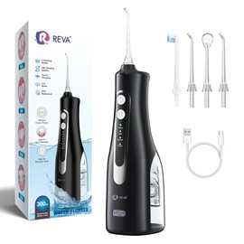 Cordless Oral Irrigator - 4 Modes Water Flosser for Teeth Cleaning, 300ML Reservoir, 360° Nozzle, IPX7 Waterproof, 2000mAh Rechargeable Battery, 4 Jet Tips, Smart Memory Function (M149 - Black)