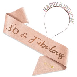 IKOPFLN 30th Birthday Sash and Rhinestone Tiara Set - Glitter Sash for 30th Birthday Party, Crown with Rhinestones, Birthday Decoration, 30 Years Birthday Party Supplies, multicoloured