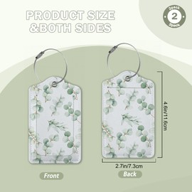 2 Pcs Eucalyptus Leaves Watercolor Luggage Tags,Cruise Luggage Tag with Privacy Flap,Name Id Label and Steel Loop for Women Men Travel Bag Suitcase