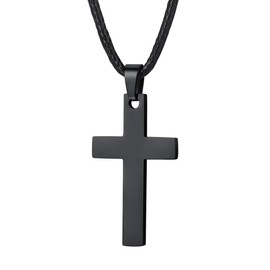 PROSTEEL Cross Necklace Men 22 inch Leather Rope Chains Black