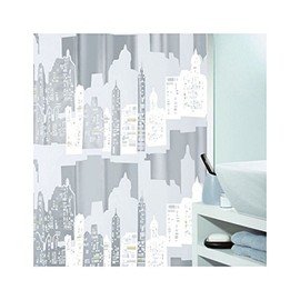 Spirella Skyline PEVA Opaque Plastic Shower Curtain, 180 x 200 cm, Silver/ White
