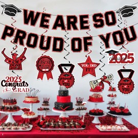 LARRAZABAL Red and Black Graduation Decorations 2025, We are So Proud of You Graduation Banner, College Graduation Party Decorations Class of 2025
