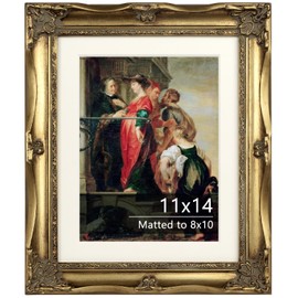Tacomany Vintage Gold Ornate Baroque Carved Wood Picture Frame with Mat (Gold, 11x14 matted to 8x10)