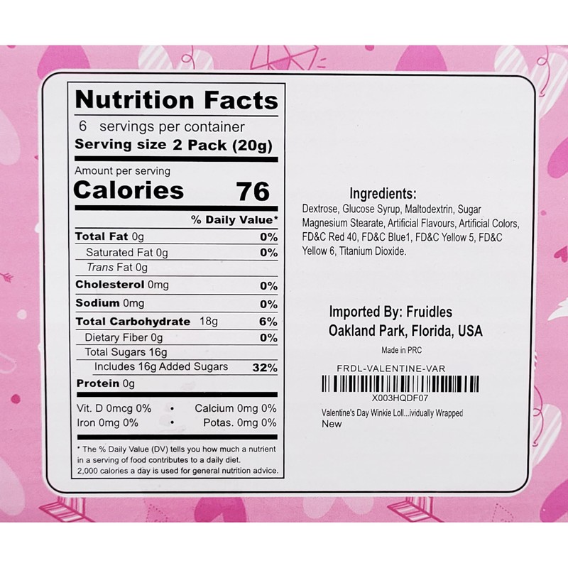 Fruidles Valentine's Heart Lollipop Candy Sucker Assortment, Dextrose Pressed Candy,