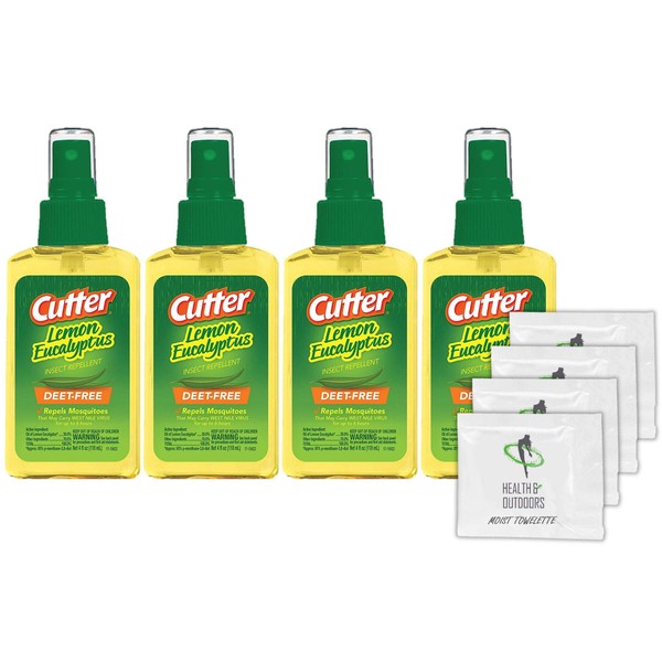 Cutter Lemon Bug Repellent Pump Spray (4 OZ) 4 Count + (4) Bonus Wipes