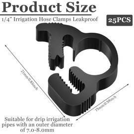 DaisyInner 25 Pcs 1/4" Irrigation Hose Clamps Double Gripping Nylon Plastic Hose Clamps Leakproof Hose Pipe Clamp, Solution for Leaking of Drip Irrigation Kit Connector, Irrigation Fit Part Black