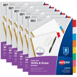 Avery Big Tab Write & Erase 8 Tab Dividers for 3 Ring Binders, Multicolor Divider Tabs, Great for Organizing Projects, Reports, Finances, 6-Pack (23079)