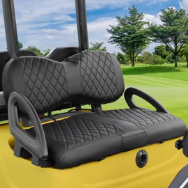 iLSKW Golf Cart Seat Cover for Yamaha G29 / Drive, Premium Marine Leather, Diamond Stripe with Black Stitching Soft Comfortable to Upgrade No Stapler