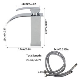 Minnhua Bathroom Waterfall Tap Stainless Steel Sink Mixer Tap Washbasin Mixer Tap with Spout Height 110 mm Single Lever Mixer Tap for Cold and Hot Water Chrome Silver