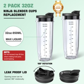 Replacement 32oz Blender Cup with Sip & Seal Lid For Nutri Ninja