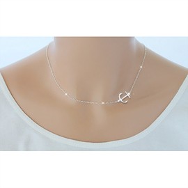 DAOCHONG S925 Sterling Silver Jewelry Sideways Anchor Choker Necklace for Women Gifts, 15 inch to 18 inch