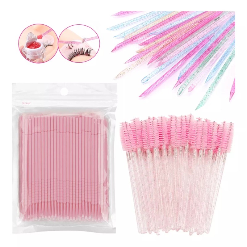 Mouyic 100 Microrush +50 Cepillos Para Pestañas +50 Palitos Glitter