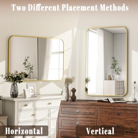 Riskioir 24x36 Inch Round Corner Bathroom Vanity Mirror - Wall Mounted Mirror with Aluminum Alloy Frame, Hanging Horizontally Vertically for Bedroom, Living Room, Hallway as Home Decor, Black