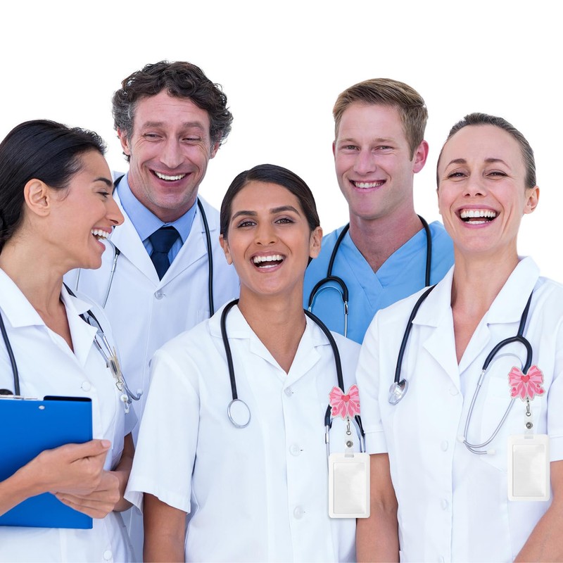 Pink Bow Badge Reel, Retractable Cute ID Badge Holder for