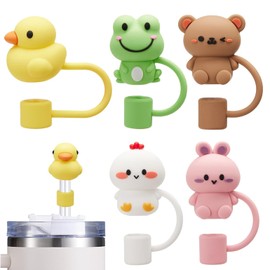 Youery 5 Stück Tierische Strohkappen, Entzückende Silikon Strohhalm Abdeckung, Wiederverwendbare Trinkhalm Straw Stopper, Silikon Tiere Stroh Abdeckung, Staubdicht Tragbare Strohkappen Abdeckungen