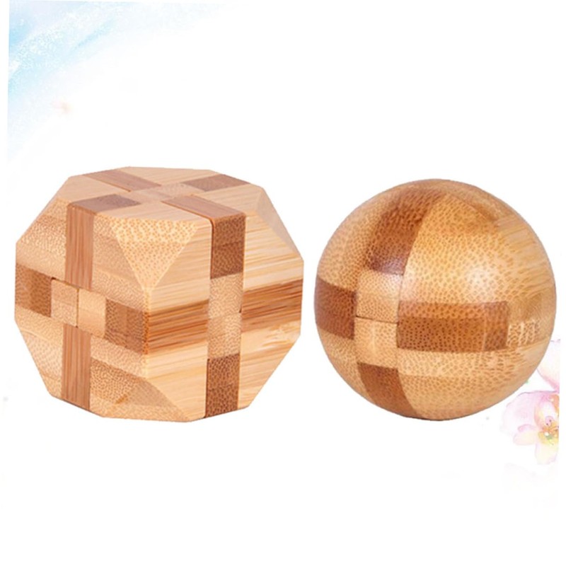 BESPORTBLE 2Pcs Bamboo Iq Set Smooth Surface Cube Tetrakaidecahedron Brain