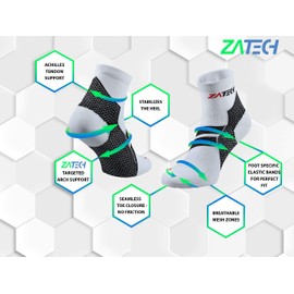 ZaTech Plantarfasziitis Socken, Kompressions Socken, unterstützt Ferse, Knöchel und Fußgewölbe, für bessere Durchblutung, reduziert Fußschwellungen und Schmerzen (Weiß/Schwarz, M, 39-41)