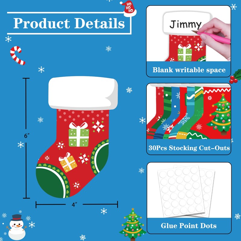 SICOHOME Christmas Cut-Outs for Classroom 4"x6" Assorted Xmas Stocking Cut-Outs