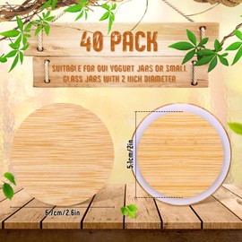 40 Pcs Yogurt Jar Lids Yogurt Bamboo Jar Lids Set Compatible with Oui Yogurt Jars, Reusable Wooden Lids Bulk Round Canning Lids with Silicone Sealing Rings for Yogurt Cookie Food Snacks Airtight Store