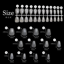 NTIP-003 Nail Tips, Short Ballerina, 240 Pieces, 12 Sizes, Short Length, Clear, Transparent, Self Nails, Gel Nails, Sanded, Glitter Puffy Round