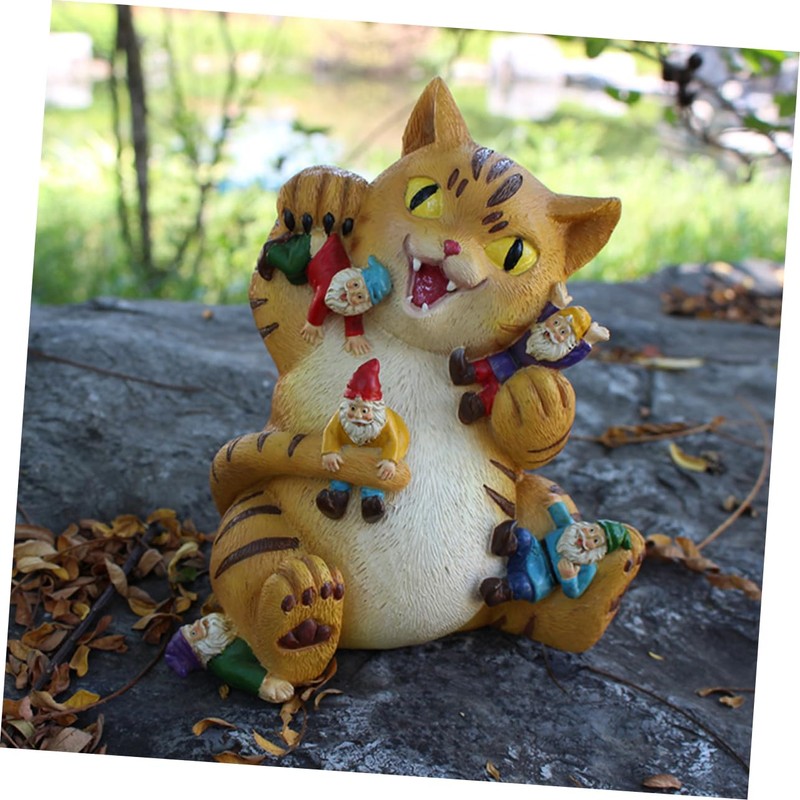 BESPORTBLE Resin Cat Eating Gnomes Statue Unique Cat Figurine for