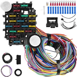 Universal 21 Circuit Wiring Harness Kit, Universal Extra Long Wire 21 Circuit Wiring Harness Standard Color 17 Fuses for GM Chevy Chrysler Dodge Ford Hotrods Plymouth Mopar Mercury Ratrods