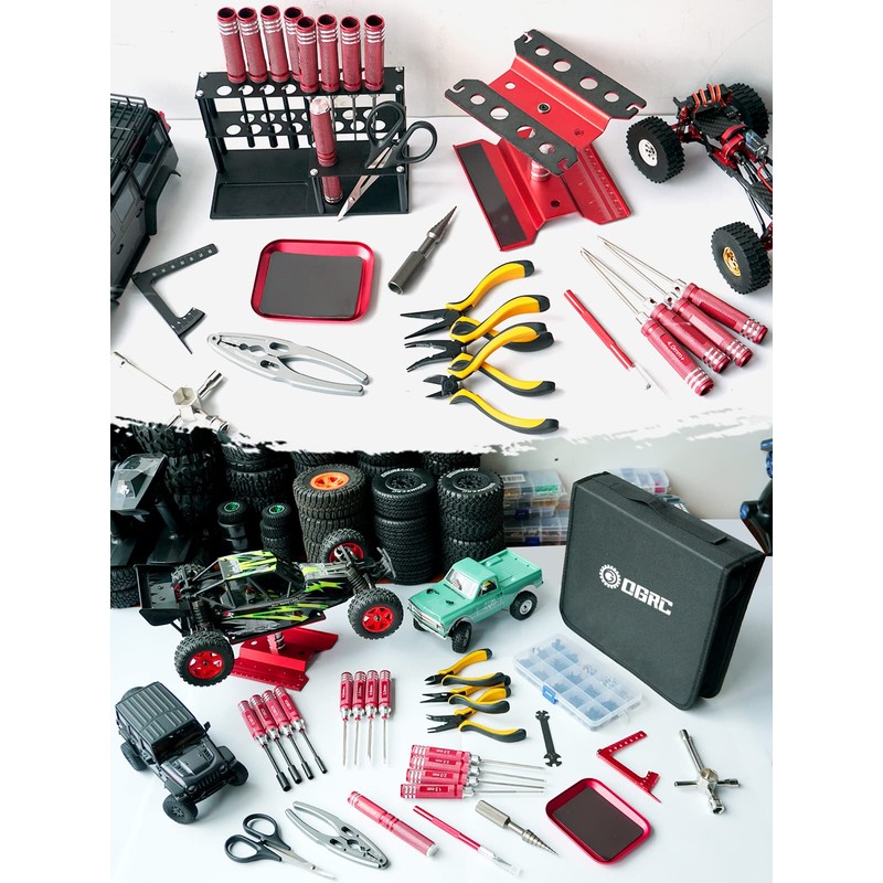 RC Tool Kit Screwdriver Set (Flat, Phillips, Hex) Metal Holder,