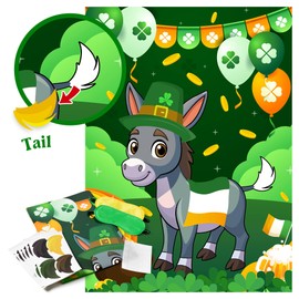 EmmgHen St. Patrick’s Day Pin the Tail On the Donkey Game Large Poster with 24 Pcs Stickers Blindfolds Fun Classroom Activity for Irish St. Patrick’s Day Carnival Birthday Party Decorations Wall Decor