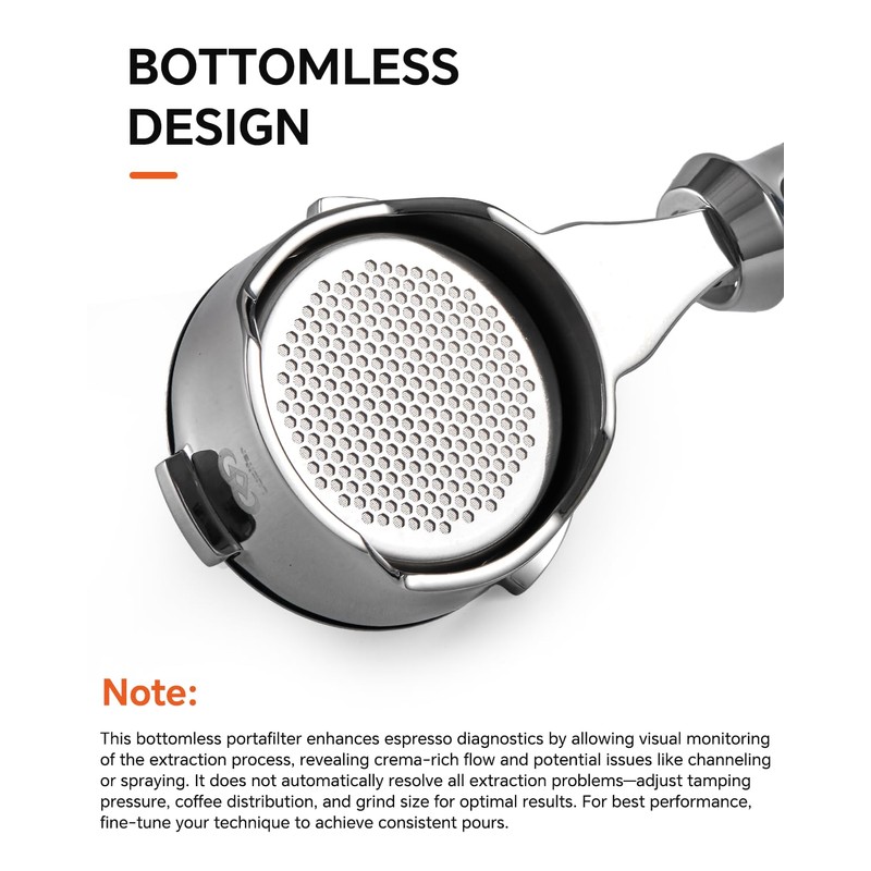 MUVNA 54mm Bottomless Portafilter, 3 Ears, Wood Grain Pattern, 16g