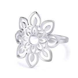 TEAMER Lotus Ring Stainless Steel Hollow Lotus Ring Geometric Ring Simple Jewelry for Women, Stainless Steel, unknow