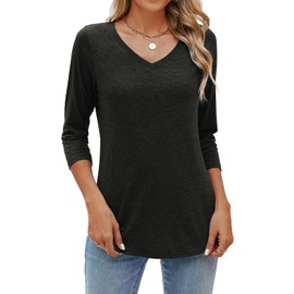 Sherosa 3/4 Sleeve T Shirts for Women Loose Fit Stretchy Lightweight Tunic Tops to Wear with Leggings Black XL