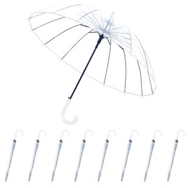 Kvittra 8 Pack Clear Wedding Umbrellas, 36" Large Style Stick Umbrella – Large Windproof Bubble Umbrellas Rain Umbrellas with J Hook Handle for Bride Groom Gift Photo Prop Weddings Travel