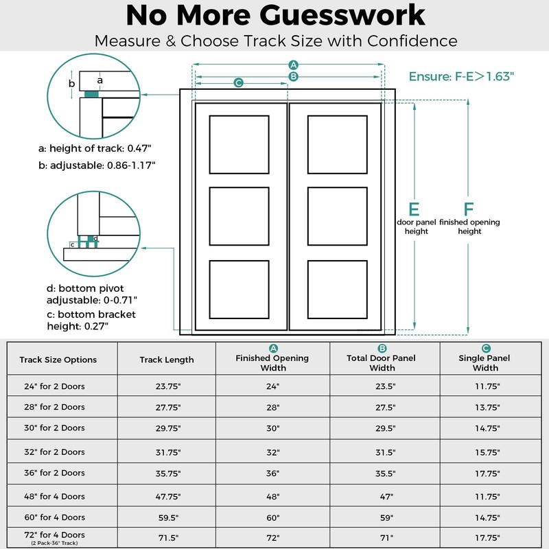 Closet Bifold Door Hardware & 2 x 36" Track Kit,