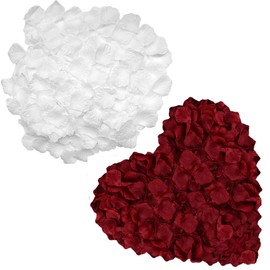 CATTREE Rose Petals, Fake Rose Petal White & Wine Red for Valentines Decorations Suitable Weddings Valentine's Day Anniversaries Birthdays Parties Romantic Decor Special Night 2000 PCS