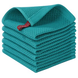 Homaxy 100% Cotton Waffle Weave Kitchen Dish Cloths, Ultra Soft Absorbent Quick Drying Dish Towels, 12 x 12 Inches, 6-Pack, Teal