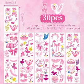 LSJDEER 60PCS Ballerina Party Set, 30PCS Temporary Tattoos, 30PCS Slap Bracelets, Ballet Themed Birthday Supplies, Women Dance Party decoration, Baby Shower Gifts, Classroom Rewards, Decor for Kids