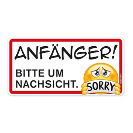 kfz_664 Magnetic Car Sign for Beginners! Sorry I 20 x 10 cm I Caution Warning Drivers I with Smiley I Weatherproof Magnetic I with Smiley Emoticon I kfz_664